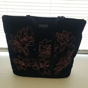 Vera Bradley Navy Tote with Pink Floral Stitching